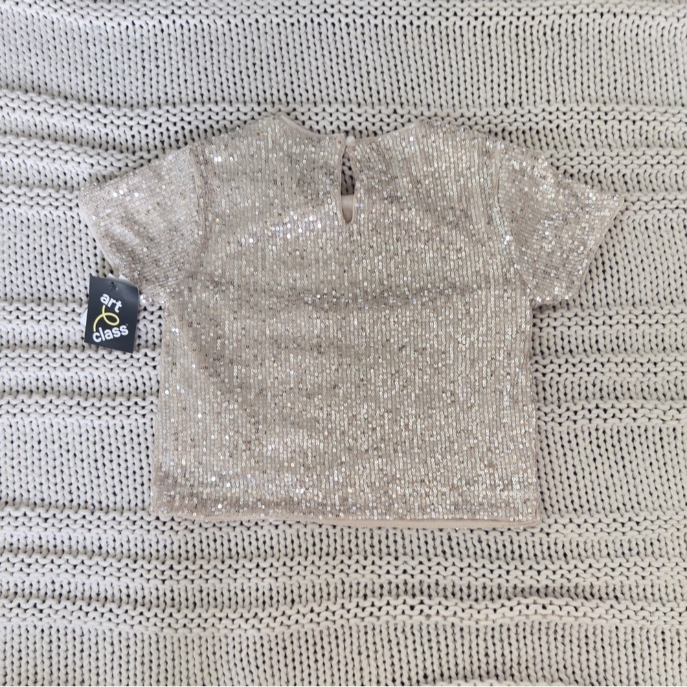 NWT Glittery Beige Kids Sequin Tee Girl's Medium (8) - Picture 4 of 5